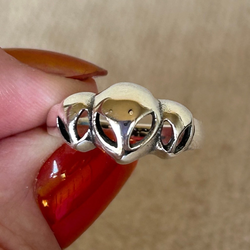 925 Sterling Silver Hand-Crafted Triple Alien Design Ring